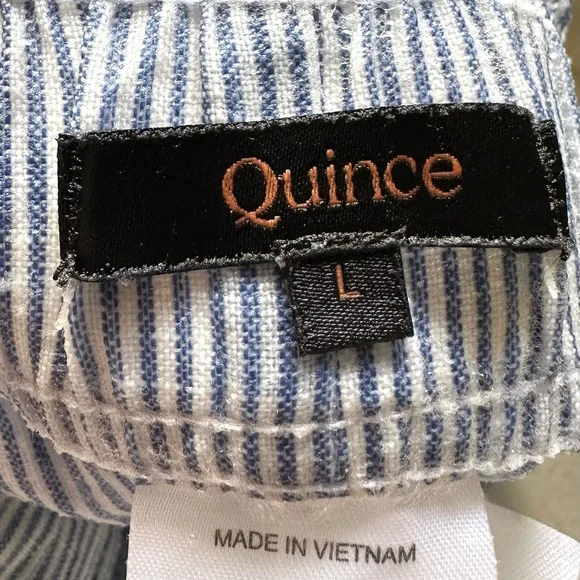 Quince European Linen High Waisted Shorts Womens Size Large Coastal Beach Stripe - Picture 7 of 11